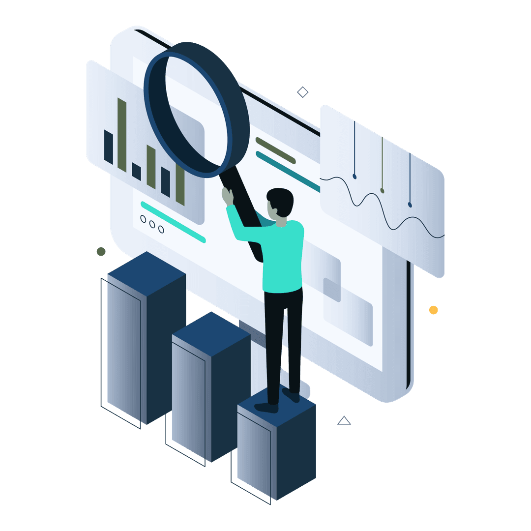 Research analysts reviewing market data charts and intelligence dashboards